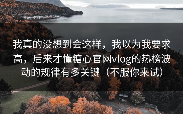 我真的没想到会这样，我以为我要求高，后来才懂糖心官网vlog的热榜波动的规律有多关键（不服你来试）