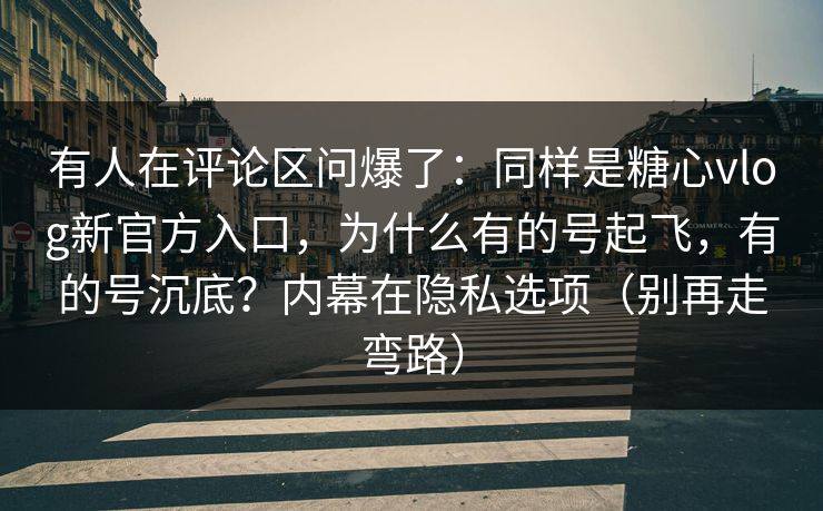 有人在评论区问爆了：同样是糖心vlog新官方入口，为什么有的号起飞，有的号沉底？内幕在隐私选项（别再走弯路）