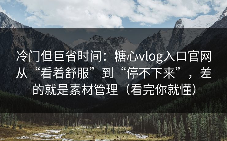 冷门但巨省时间：糖心vlog入口官网从“看着舒服”到“停不下来”，差的就是素材管理（看完你就懂）
