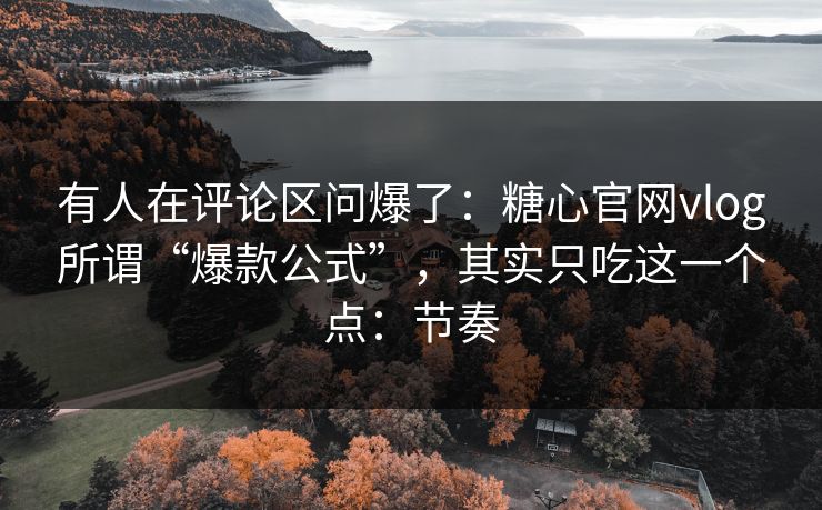 有人在评论区问爆了：糖心官网vlog所谓“爆款公式”，其实只吃这一个点：节奏