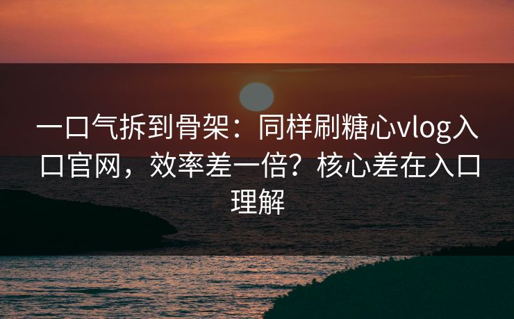 一口气拆到骨架：同样刷糖心vlog入口官网，效率差一倍？核心差在入口理解